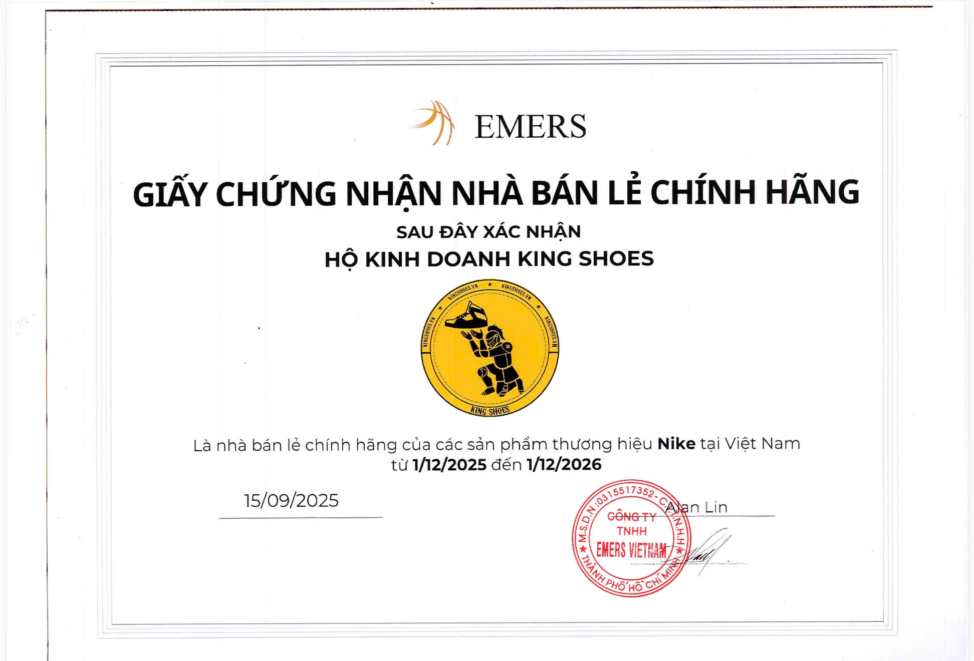 Giấy chứng nhận nhà bán lẻ Chính Hãng